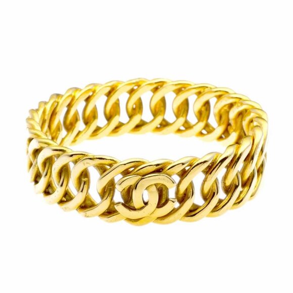 CHANEL CC Logo Vintage Chain Bracelet 8.1" Gold Tone Auth D-j2013 - Picture 1 of 7